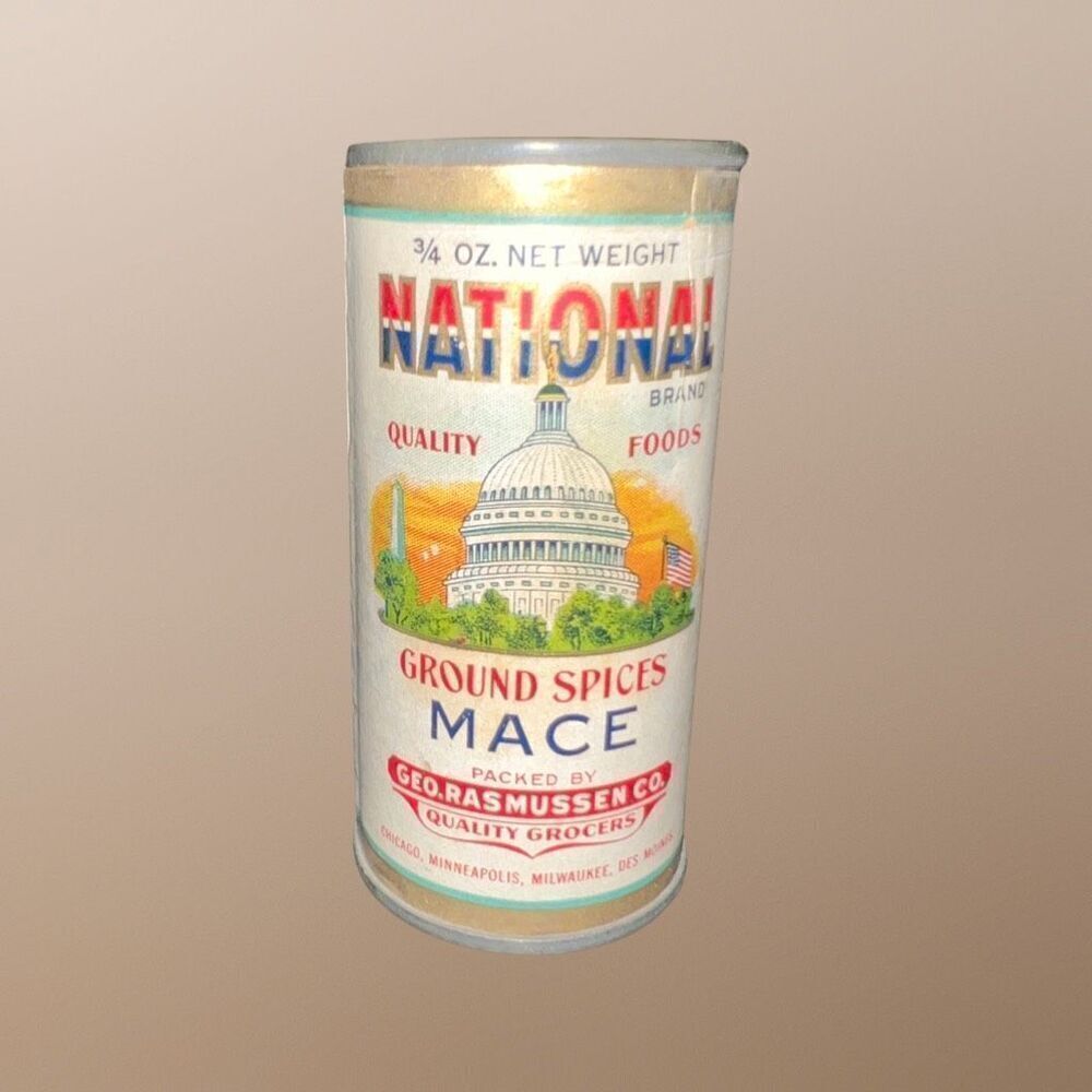 Vintage National Ground Spices Mace Paper Cylinder Spice Tin